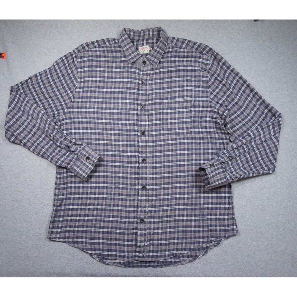 Faherty Shirt Mens XLarge Blue Button Down Plaid Long Sleeve Collared Casual